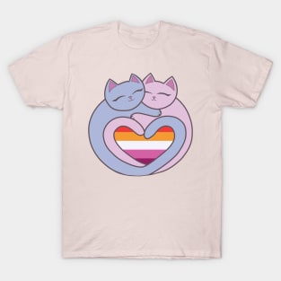 Lesbian Flag Heart Cats Kawaii T-Shirt